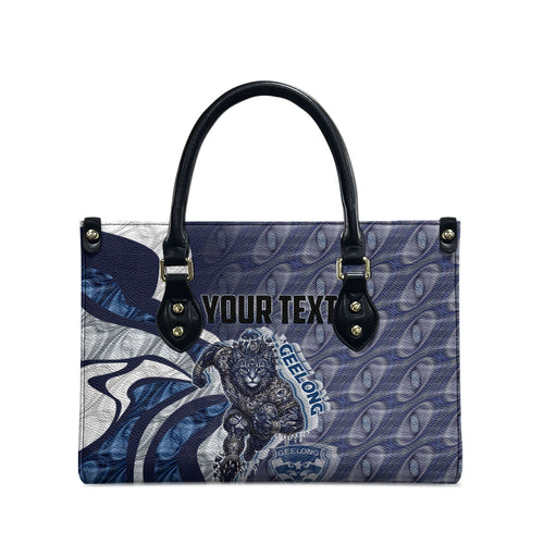 Personalised Geelong Cats Leather Bag Trippy Psychedelic Abstract Art Mascot Football Fans