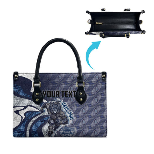 Personalised Geelong Cats Leather Bag Trippy Psychedelic Abstract Art Mascot Football Fans