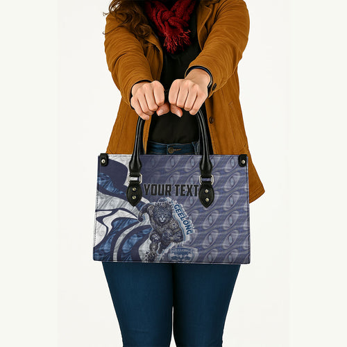 Personalised Geelong Cats Leather Bag Trippy Psychedelic Abstract Art Mascot Football Fans