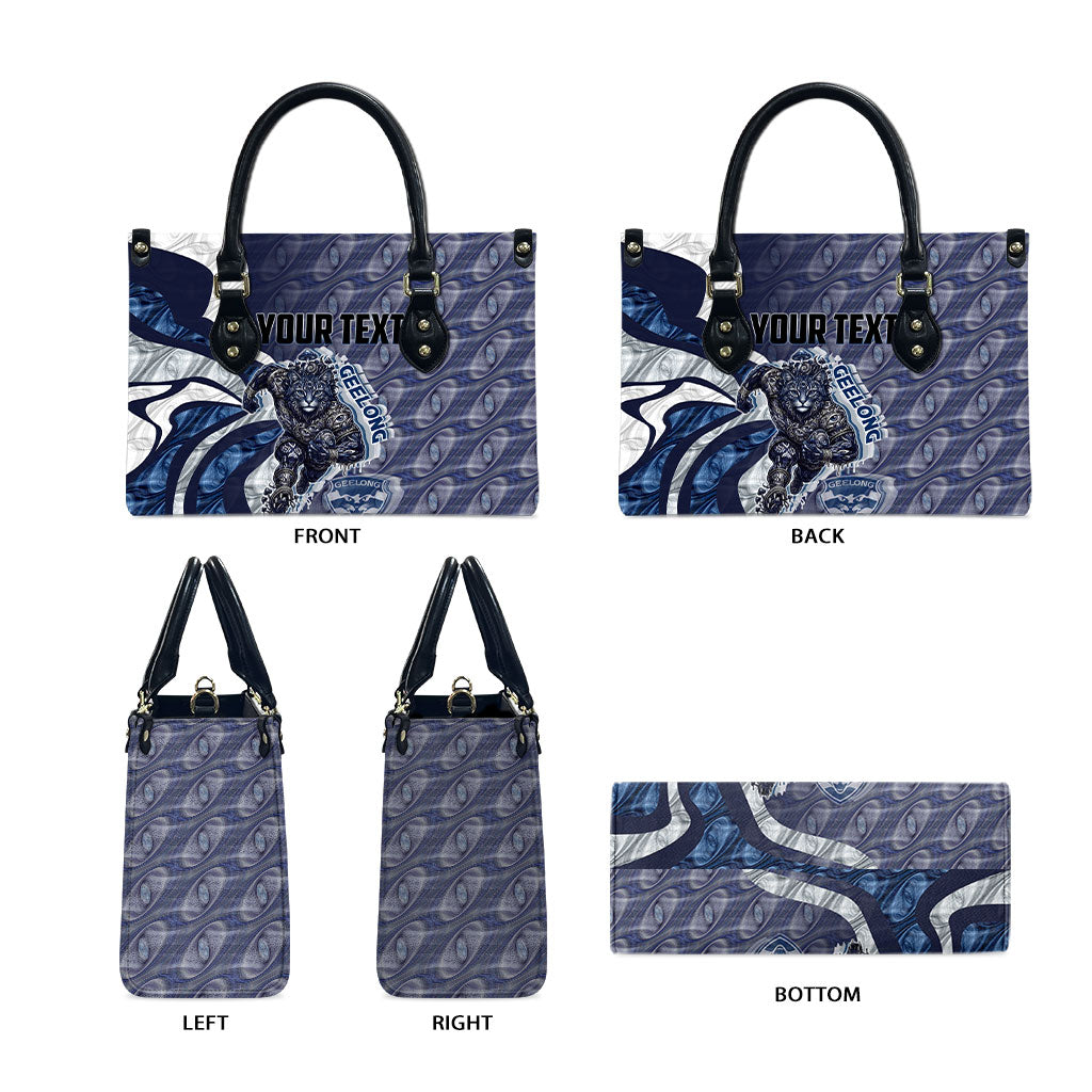 Personalised Geelong Cats Leather Bag Trippy Psychedelic Abstract Art Mascot Football Fans
