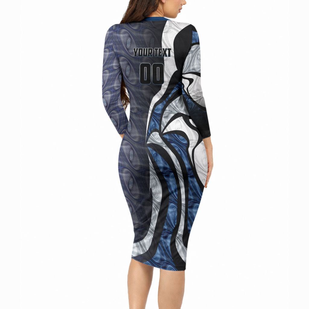 Personalised Geelong Cats Long Sleeve Bodycon Dress Trippy Psychedelic Abstract Art Mascot Football Fans