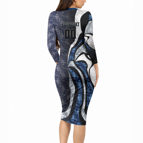 Personalised Geelong Cats Long Sleeve Bodycon Dress Trippy Psychedelic Abstract Art Mascot Football Fans