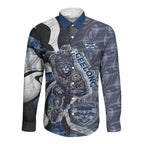 Personalised Geelong Cats Long Sleeve Button Shirt Trippy Psychedelic Abstract Art Mascot Football Fans