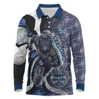 Personalised Geelong Cats Long Sleeve Polo Shirt Trippy Psychedelic Abstract Art Mascot Football Fans
