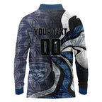 Personalised Geelong Cats Long Sleeve Polo Shirt Trippy Psychedelic Abstract Art Mascot Football Fans