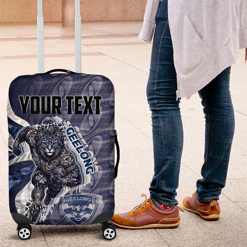 Personalised Geelong Cats Luggage Cover Trippy Psychedelic Abstract Art Mascot Football Fans