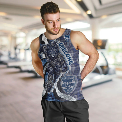 Personalised Geelong Cats Men Tank Top Trippy Psychedelic Abstract Art Mascot Football Fans