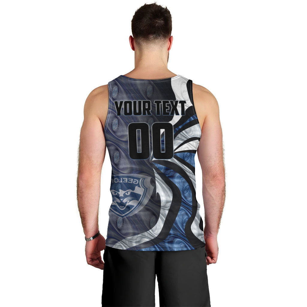 Personalised Geelong Cats Men Tank Top Trippy Psychedelic Abstract Art Mascot Football Fans