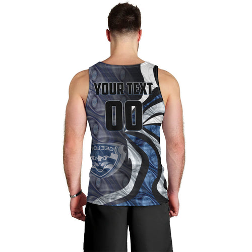 Personalised Geelong Cats Men Tank Top Trippy Psychedelic Abstract Art Mascot Football Fans