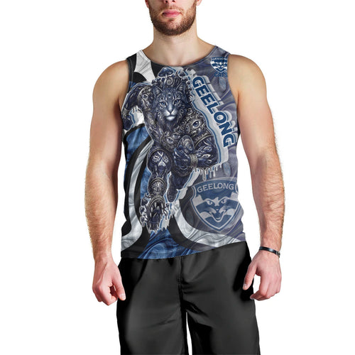 Personalised Geelong Cats Men Tank Top Trippy Psychedelic Abstract Art Mascot Football Fans