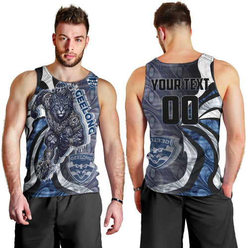 Personalised Geelong Cats Men Tank Top Trippy Psychedelic Abstract Art Mascot Football Fans