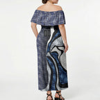 Personalised Geelong Cats Off Shoulder Maxi Dress Trippy Psychedelic Abstract Art Mascot Football Fans