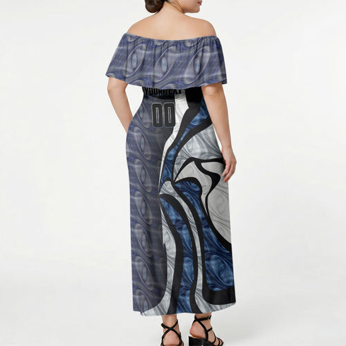 Personalised Geelong Cats Off Shoulder Maxi Dress Trippy Psychedelic Abstract Art Mascot Football Fans