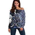 Personalised Geelong Cats Off Shoulder Sweater Trippy Psychedelic Abstract Art Mascot Football Fans