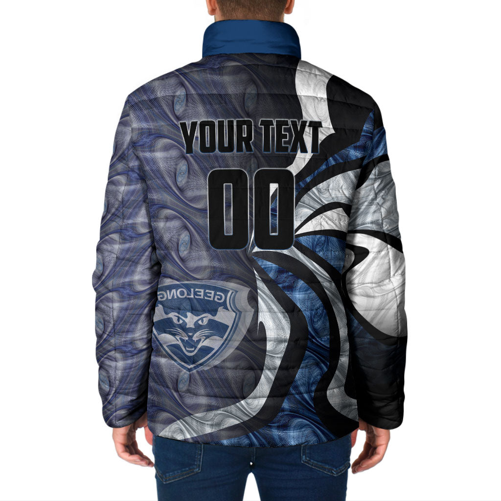 Personalised Geelong Cats Padded Jacket Trippy Psychedelic Abstract Art Mascot Football Fans