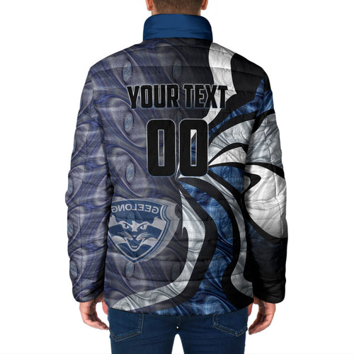 Personalised Geelong Cats Padded Jacket Trippy Psychedelic Abstract Art Mascot Football Fans