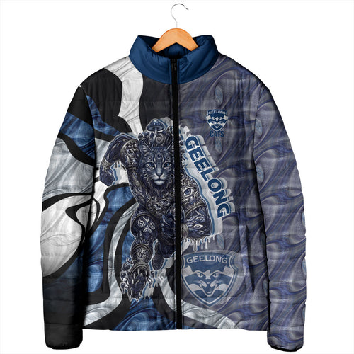Personalised Geelong Cats Padded Jacket Trippy Psychedelic Abstract Art Mascot Football Fans
