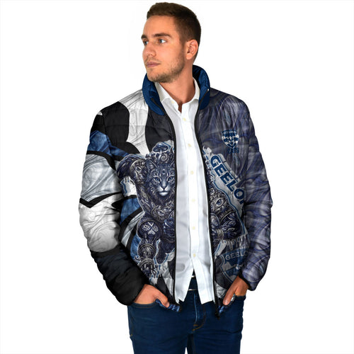 Personalised Geelong Cats Padded Jacket Trippy Psychedelic Abstract Art Mascot Football Fans