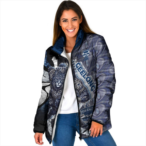 Personalised Geelong Cats Padded Jacket Trippy Psychedelic Abstract Art Mascot Football Fans