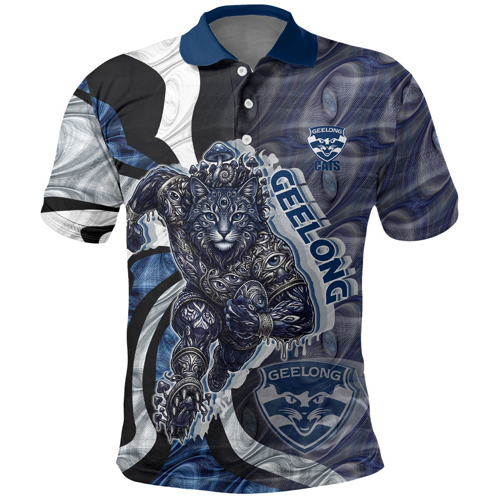 Personalised Geelong Cats Polo Shirt Trippy Psychedelic Abstract Art Mascot Football Fans