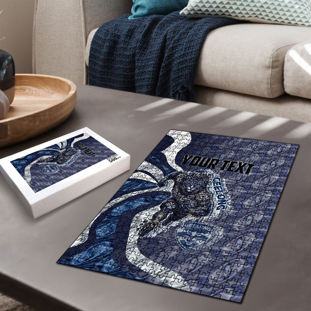 Personalised Geelong Cats Puzzle Trippy Psychedelic Abstract Art Mascot Football Fans