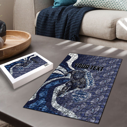 Personalised Geelong Cats Puzzle Trippy Psychedelic Abstract Art Mascot Football Fans