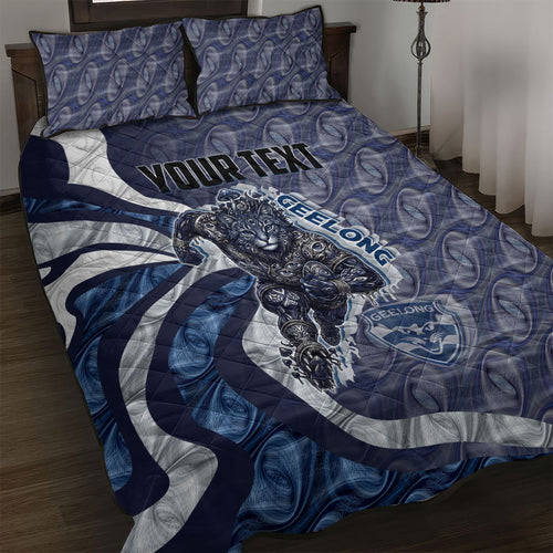 Personalised Geelong Cats Quilt Bed Set Trippy Psychedelic Abstract Art Mascot Football Fans