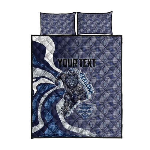 Personalised Geelong Cats Quilt Bed Set Trippy Psychedelic Abstract Art Mascot Football Fans