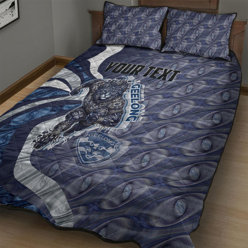 Personalised Geelong Cats Quilt Bed Set Trippy Psychedelic Abstract Art Mascot Football Fans