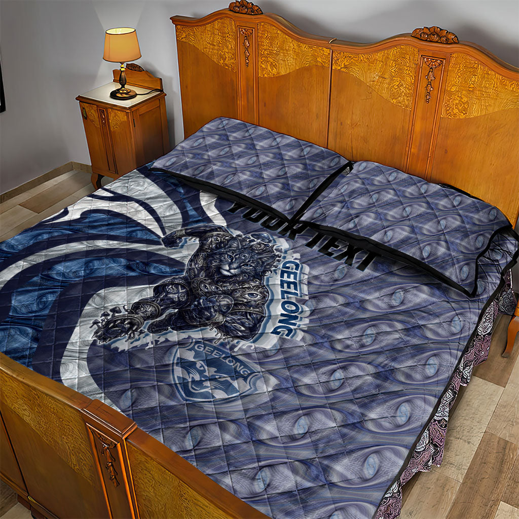 Personalised Geelong Cats Quilt Bed Set Trippy Psychedelic Abstract Art Mascot Football Fans