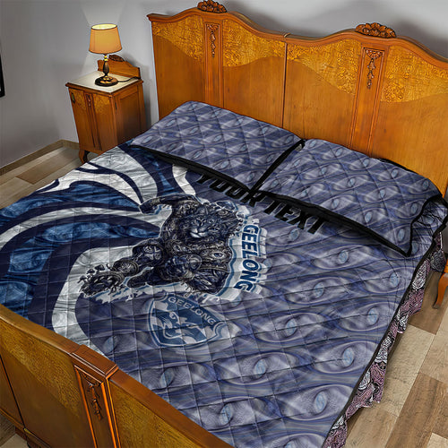 Personalised Geelong Cats Quilt Bed Set Trippy Psychedelic Abstract Art Mascot Football Fans