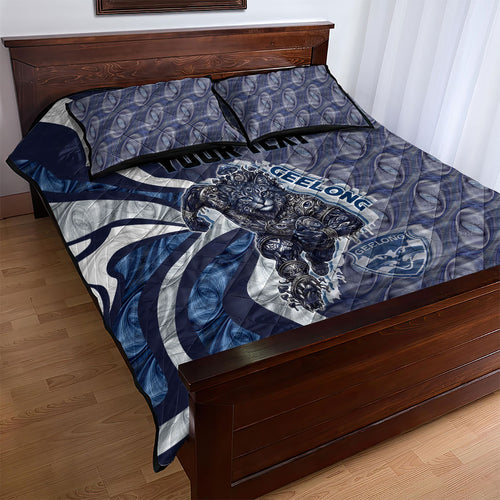Personalised Geelong Cats Quilt Bed Set Trippy Psychedelic Abstract Art Mascot Football Fans