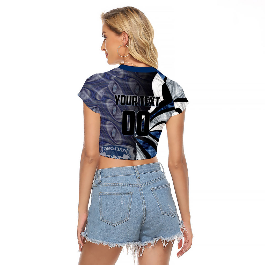 Personalised Geelong Cats Raglan Cropped T Shirt Trippy Psychedelic Abstract Art Mascot Football Fans
