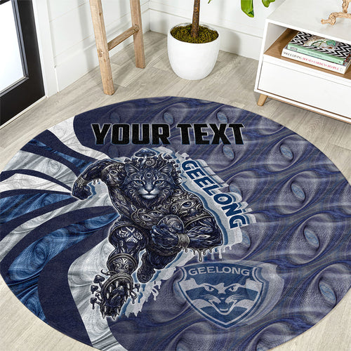 Personalised Geelong Cats Round Carpet Trippy Psychedelic Abstract Art Mascot Football Fans