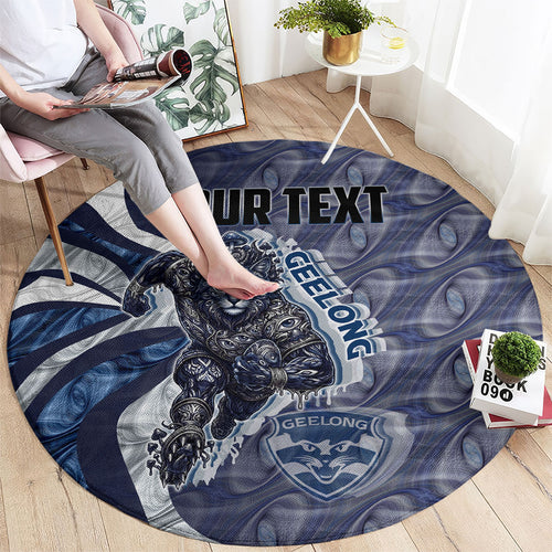 Personalised Geelong Cats Round Carpet Trippy Psychedelic Abstract Art Mascot Football Fans