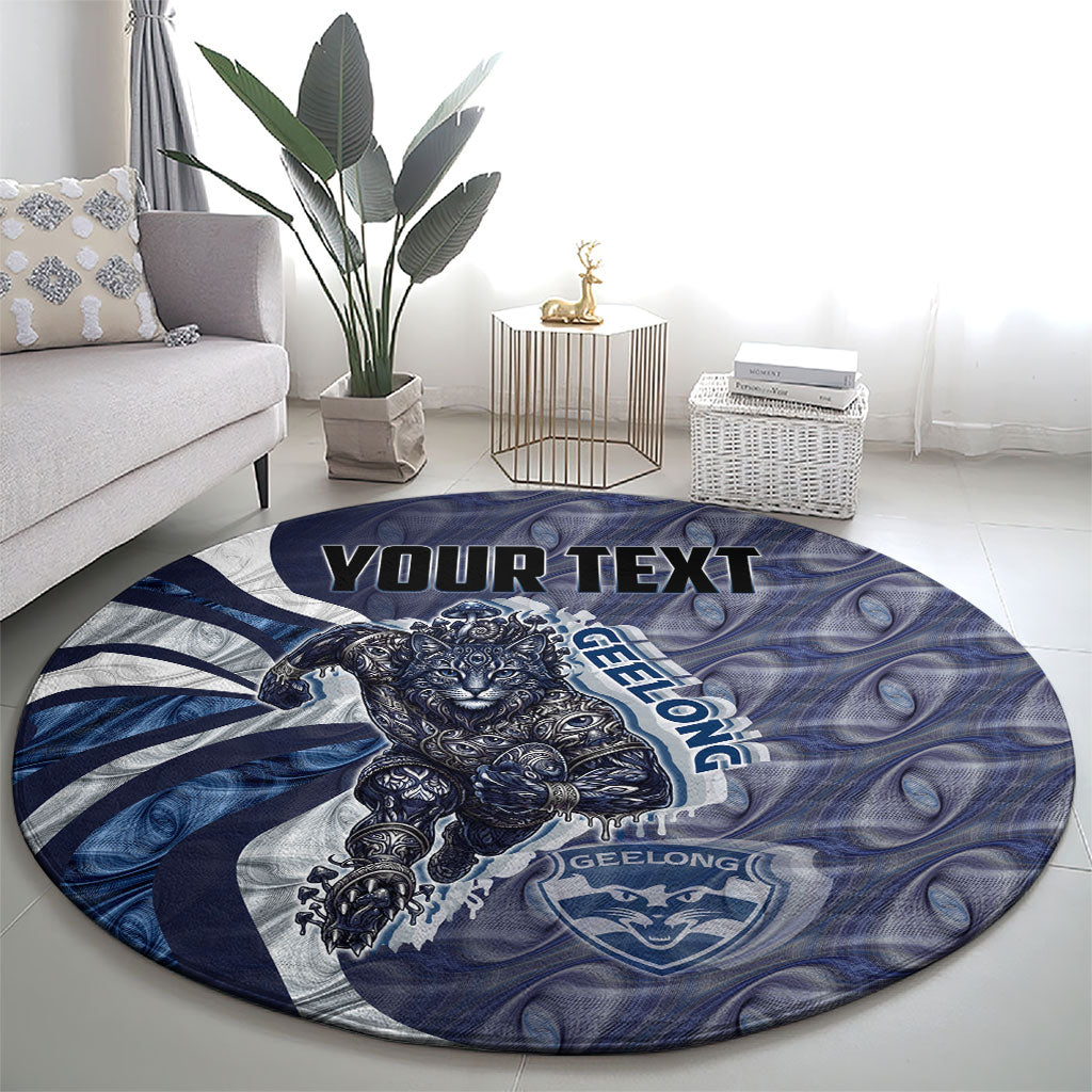 Personalised Geelong Cats Round Carpet Trippy Psychedelic Abstract Art Mascot Football Fans