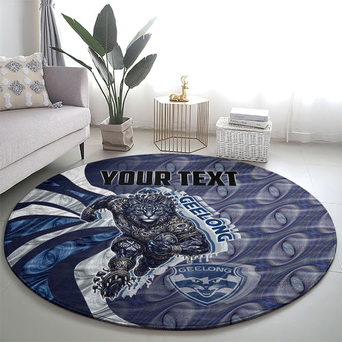 Personalised Geelong Cats Round Carpet Trippy Psychedelic Abstract Art Mascot Football Fans