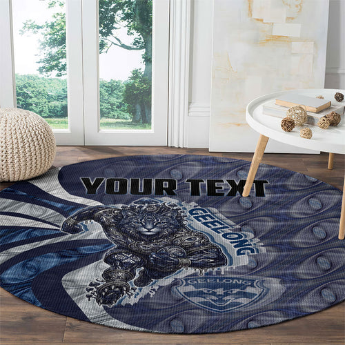 Personalised Geelong Cats Round Carpet Trippy Psychedelic Abstract Art Mascot Football Fans