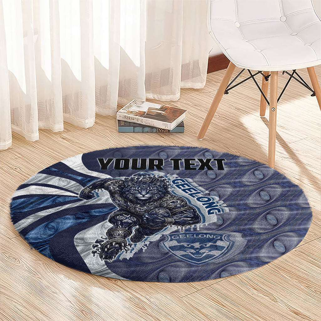 Personalised Geelong Cats Round Carpet Trippy Psychedelic Abstract Art Mascot Football Fans