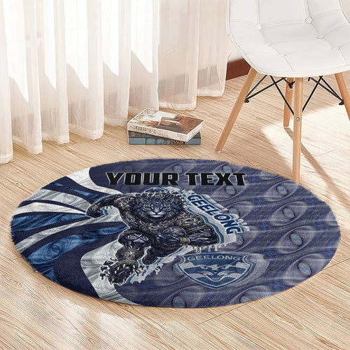 Personalised Geelong Cats Round Carpet Trippy Psychedelic Abstract Art Mascot Football Fans
