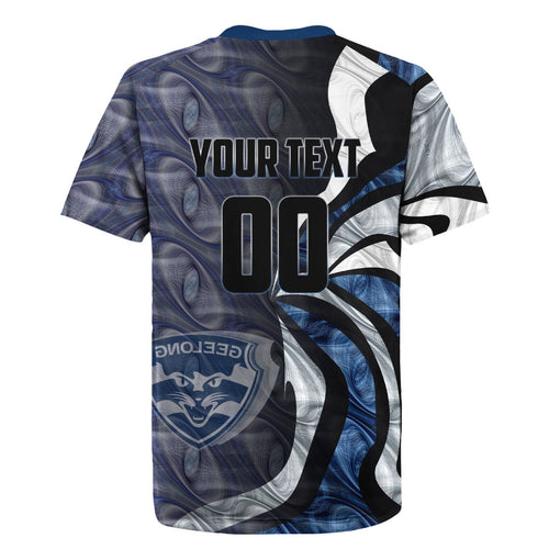 Personalised Geelong Cats Rugby Jersey Trippy Psychedelic Abstract Art Mascot Football Fans