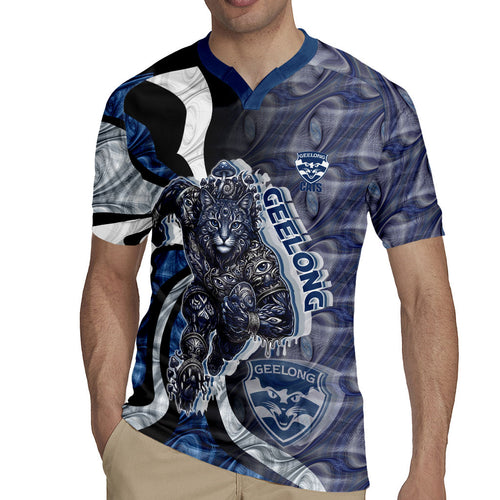 Personalised Geelong Cats Rugby Jersey Trippy Psychedelic Abstract Art Mascot Football Fans