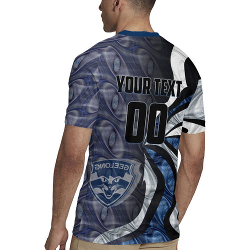 Personalised Geelong Cats Rugby Jersey Trippy Psychedelic Abstract Art Mascot Football Fans