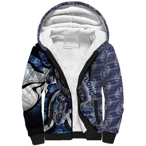 Personalised Geelong Cats Sherpa Hoodie Trippy Psychedelic Abstract Art Mascot Football Fans