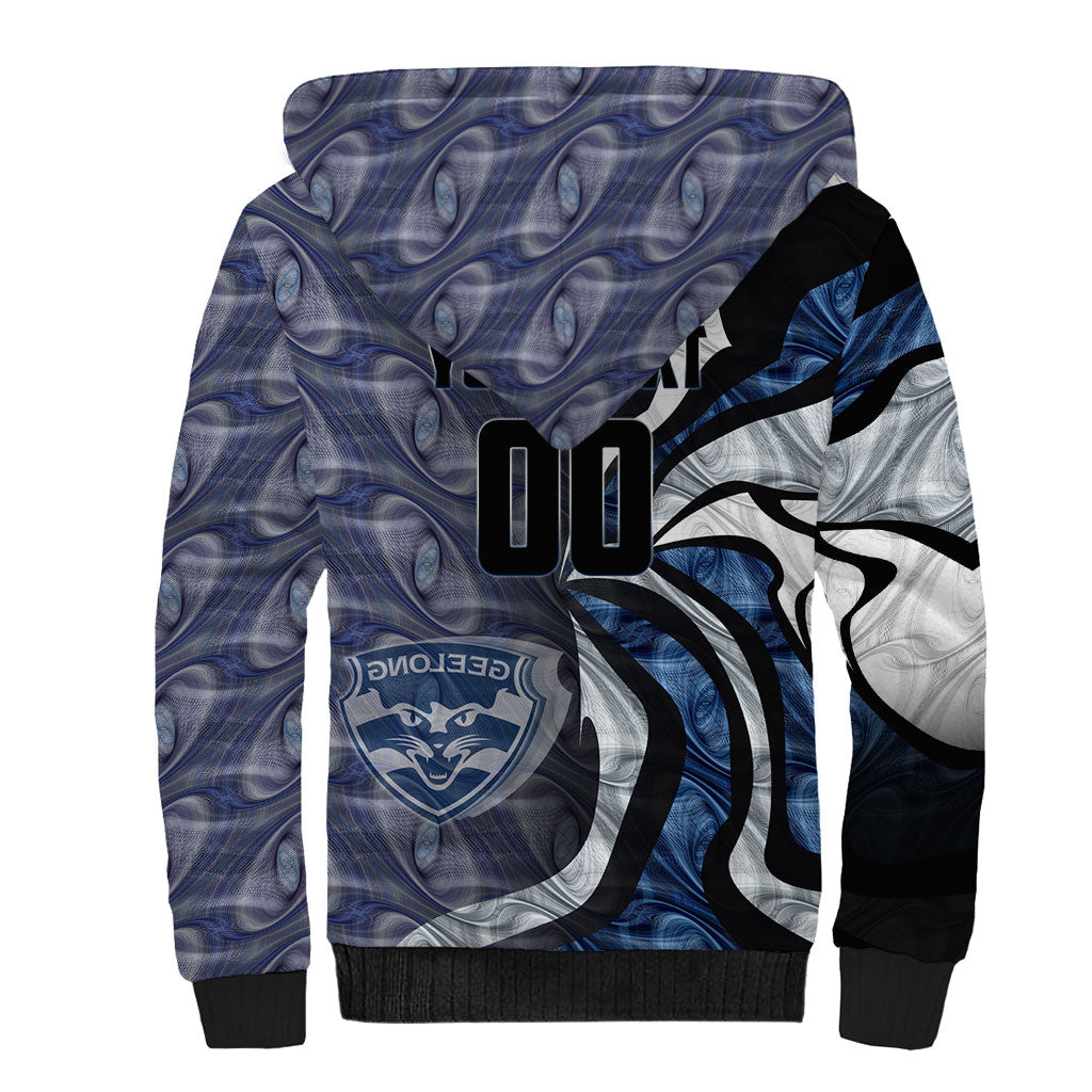 Personalised Geelong Cats Sherpa Hoodie Trippy Psychedelic Abstract Art Mascot Football Fans