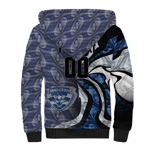 Personalised Geelong Cats Sherpa Hoodie Trippy Psychedelic Abstract Art Mascot Football Fans