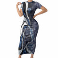 Personalised Geelong Cats Short Sleeve Bodycon Dress Trippy Psychedelic Abstract Art Mascot Football Fans