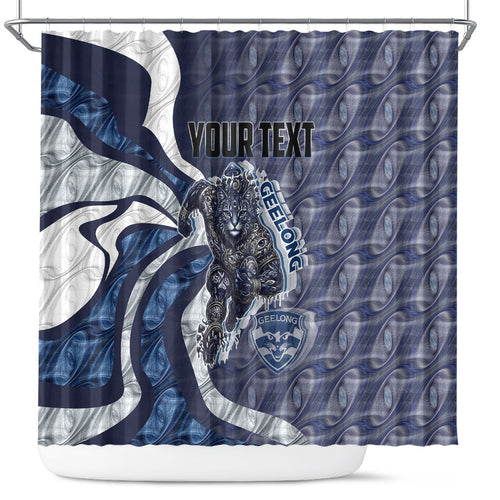 Personalised Geelong Cats Shower Curtain Trippy Psychedelic Abstract Art Mascot Football Fans