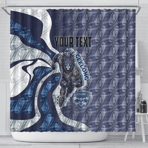 Personalised Geelong Cats Shower Curtain Trippy Psychedelic Abstract Art Mascot Football Fans