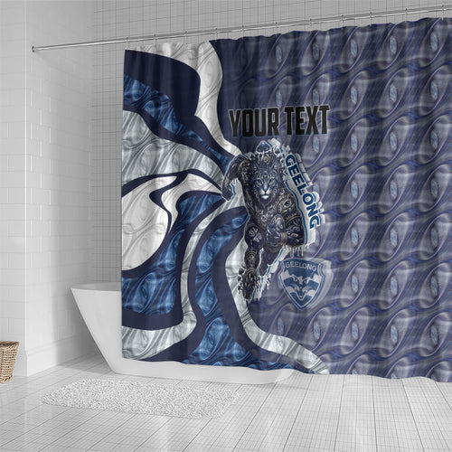 Personalised Geelong Cats Shower Curtain Trippy Psychedelic Abstract Art Mascot Football Fans